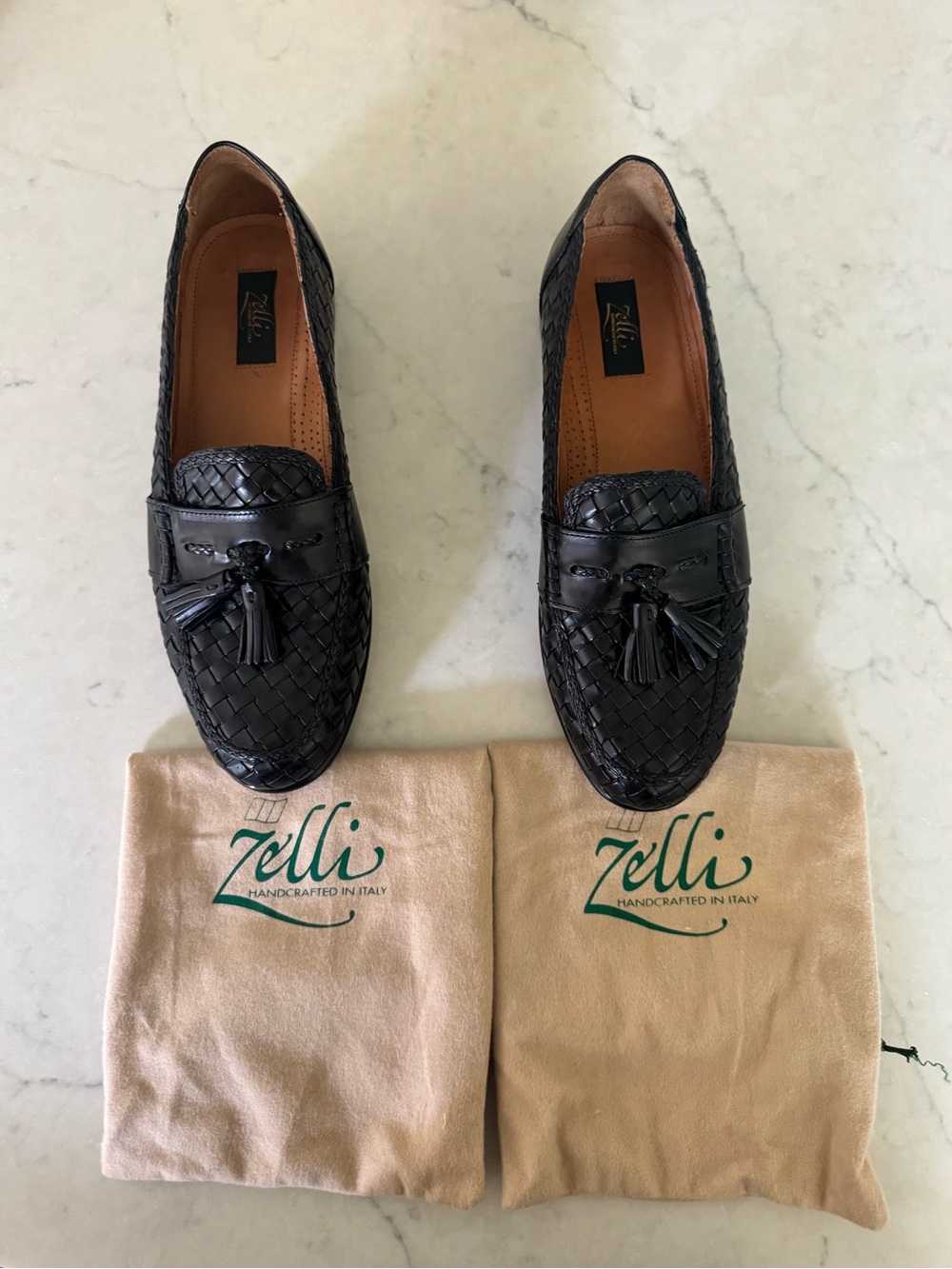 Zelli Black Woven Leather Tassel Loafers for Men